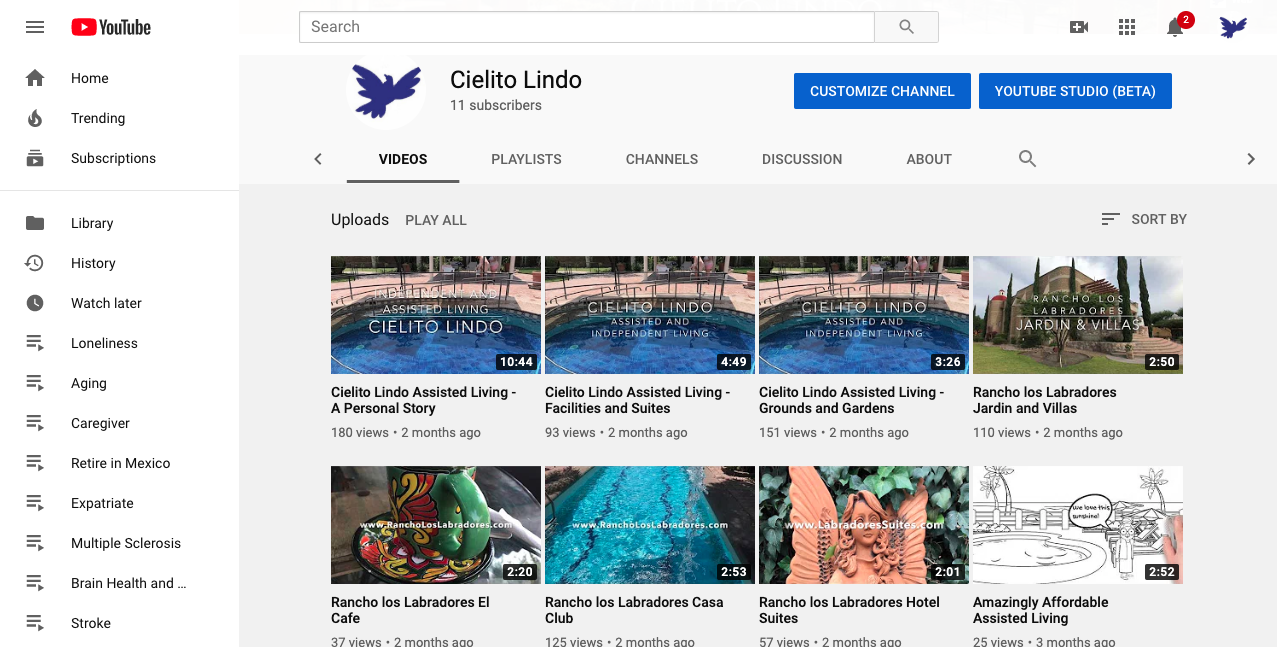 Cielito LIndo Senior Living YouTub videos: Cielito Lindo, Rancho los Labradores, assisted living, memory care, alzheimer's parkinson's dementia